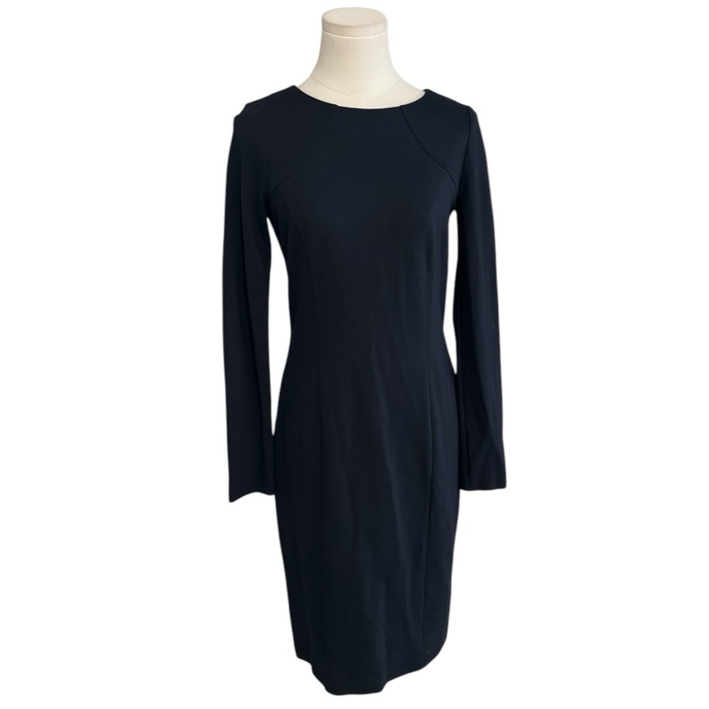 ESCADA Navy Blue Sheath Dress Size 34 XS S Work Party Long Sleeve Luxury Midi